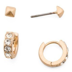 AllSaints Gold Crystal Huggie & Pyramid Stud Set